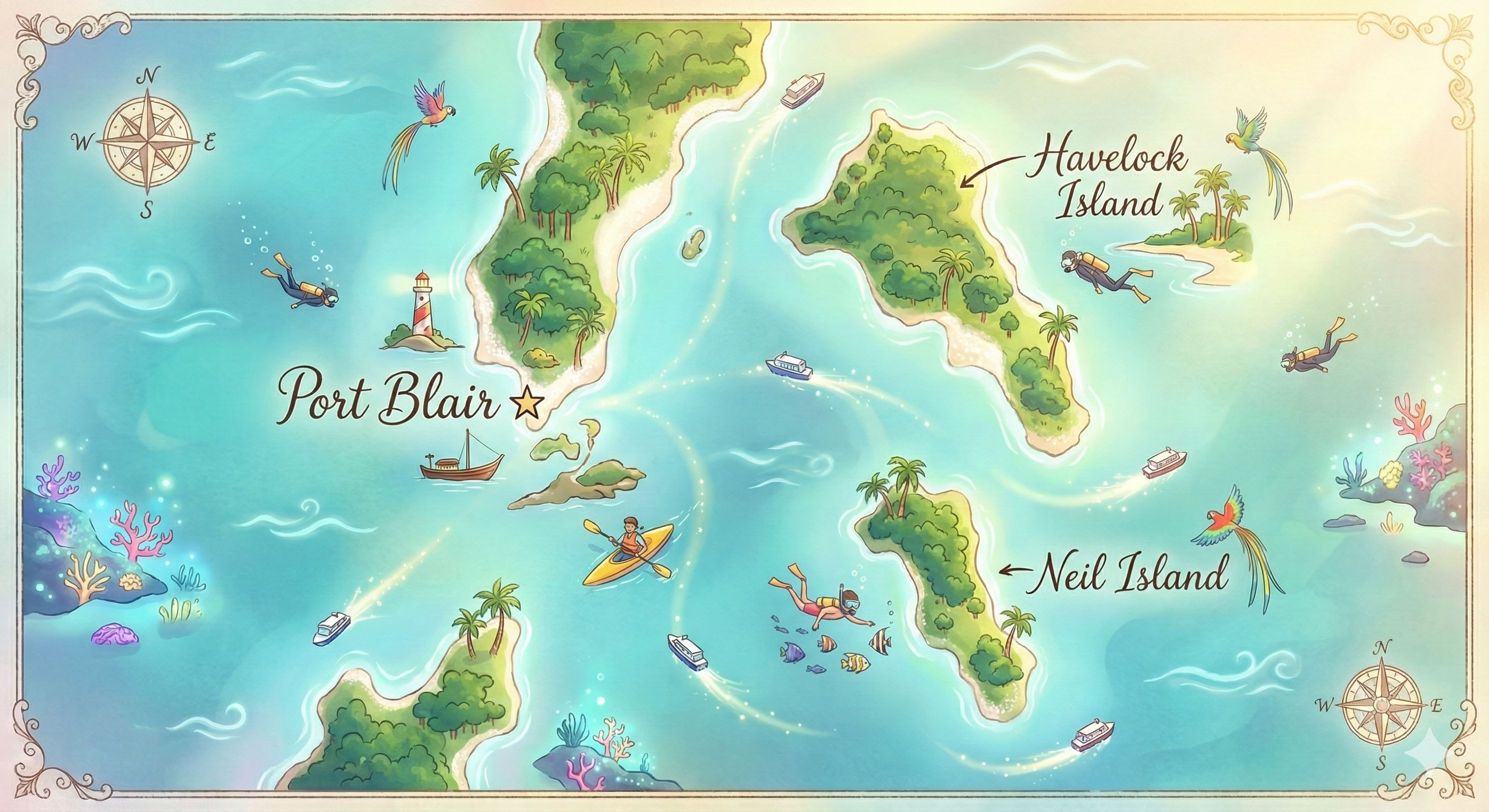 Interactive map of Andaman and Nicobar Islands showing Havelock Island, Neil Island, and Port Blair - Complete guide to Andaman tourism destinations